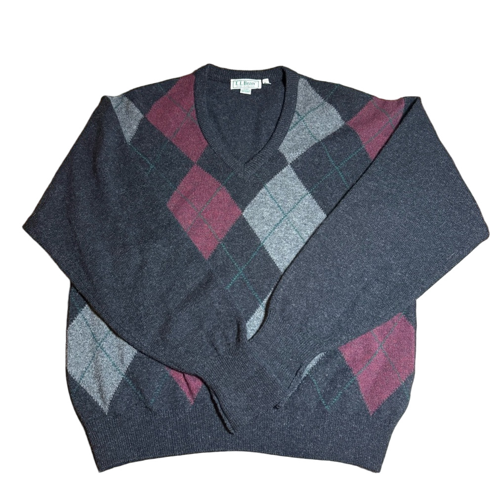 Vintage L.L. Bean Argyle Lambswool Sweater Mens M Made in Ireland